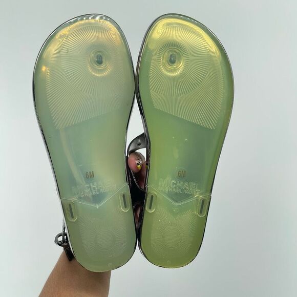 Michael Michael Kors Gunmetal Jelly Thong Sandals Size 6M – Logo Plate Detail - Picture 12 of 17